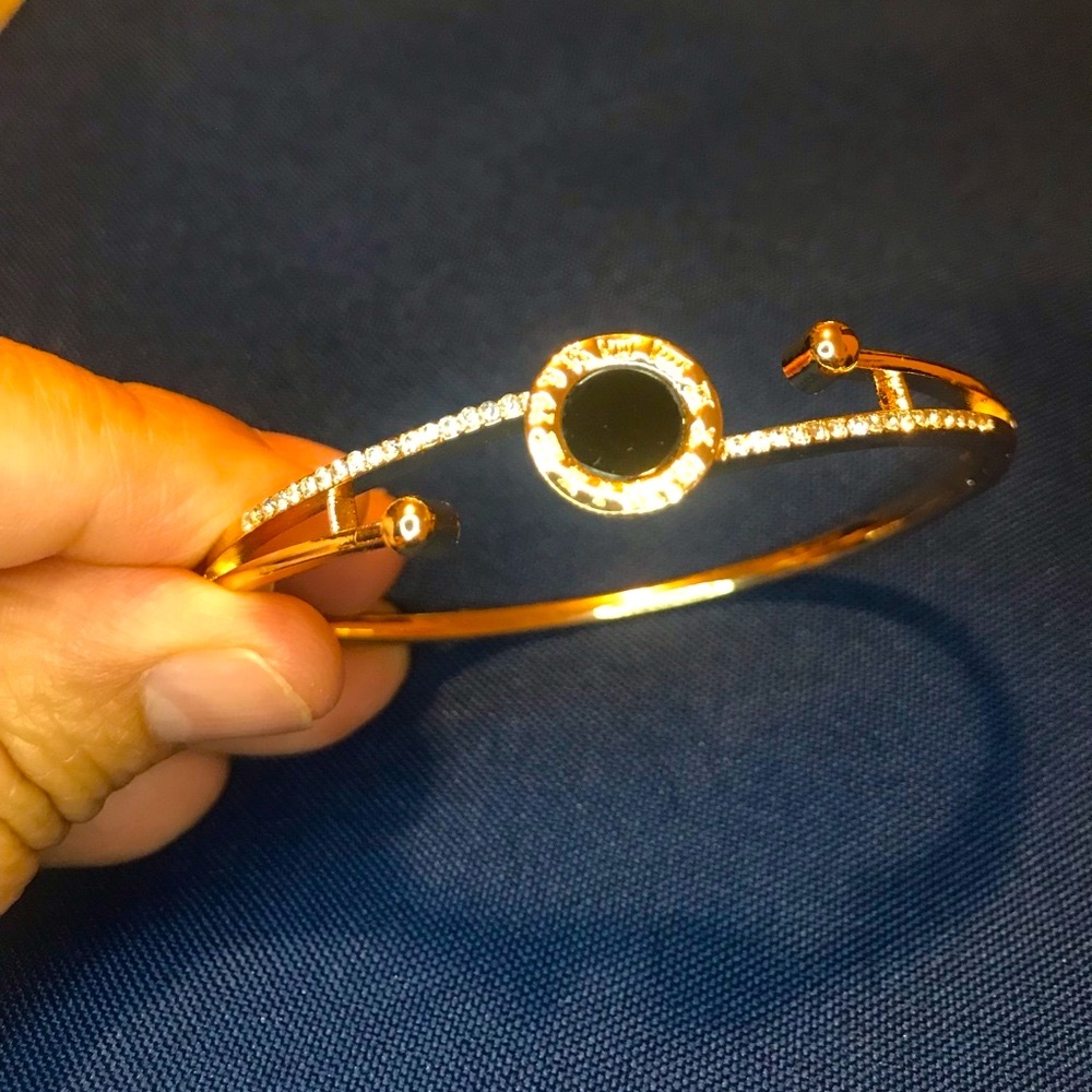 Two tone Rhinestone Roman numeral bangle bracelet